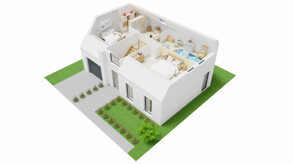 VUE INTERIEURE 3D ETAGE  maison individuelle 3 chambres  FH152 Groupe BDL