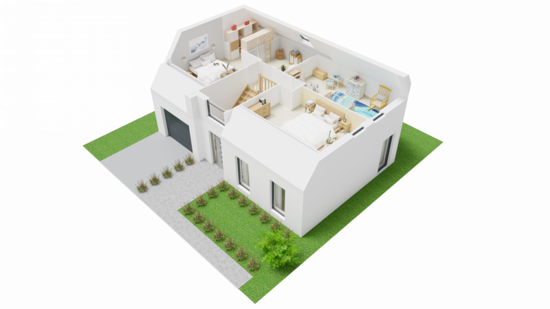 VUE INTERIEURE 3D ETAGE  maison individuelle 3 chambres  FH152 Groupe BDL