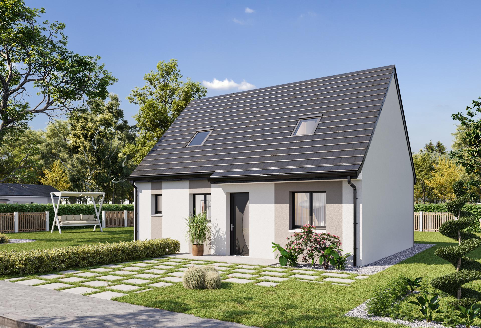 Plan de maison à étage de 69 m², 4 pièces, 3 chambres, 1 salle de bain.