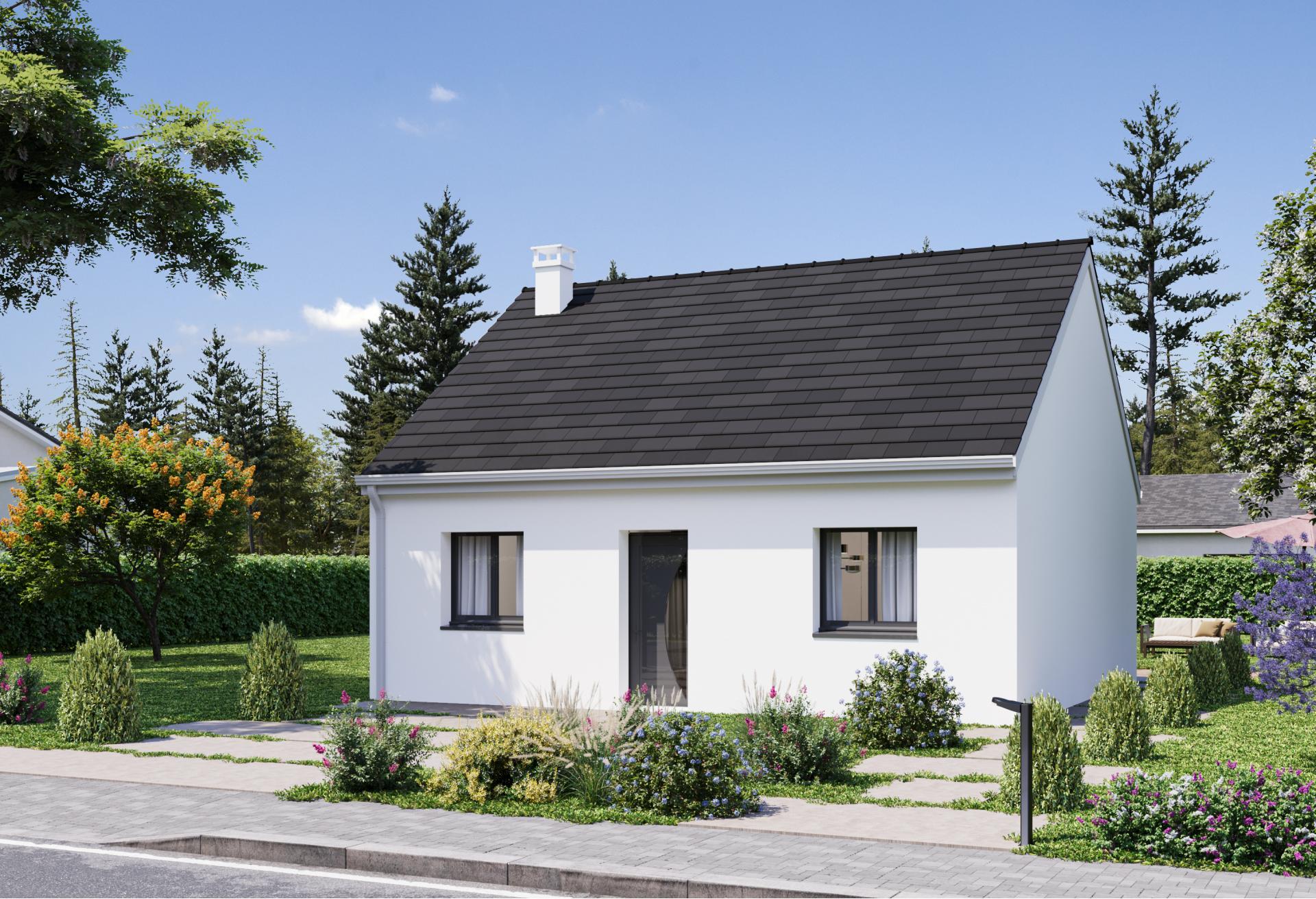 Plan de maison plain-pied de 54 m², 2 pièces, 1 chambre, 1 salle de bain.