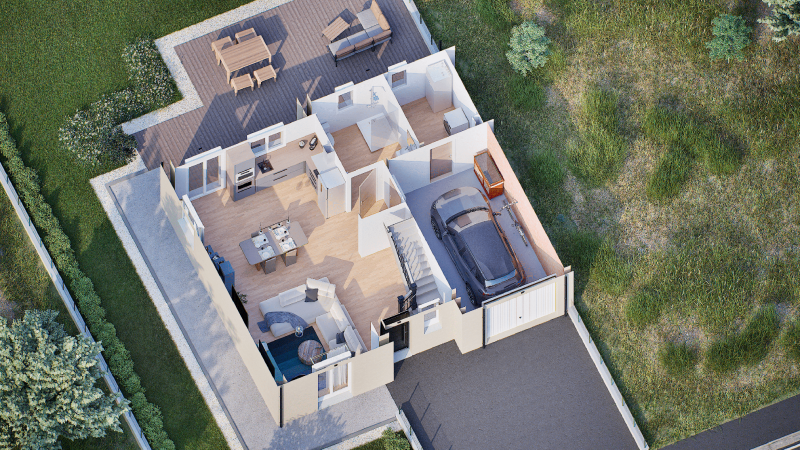 Plan interieur 3d rdc maison inviduelle a etage gamme locative GAYA - GROUPE BDL
