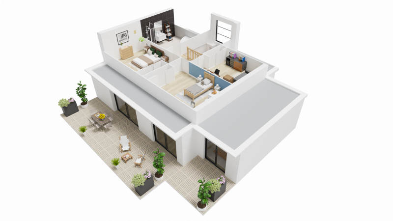 Vue 3D ETAGE maison indivuiduelle a etage 3 chambres et bureau et garage FAMILY HOME 156 - Groupe BDL