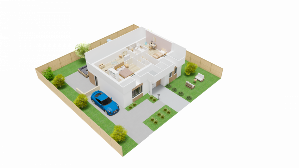 Vue dessus 3D etage maison individuelle FH04