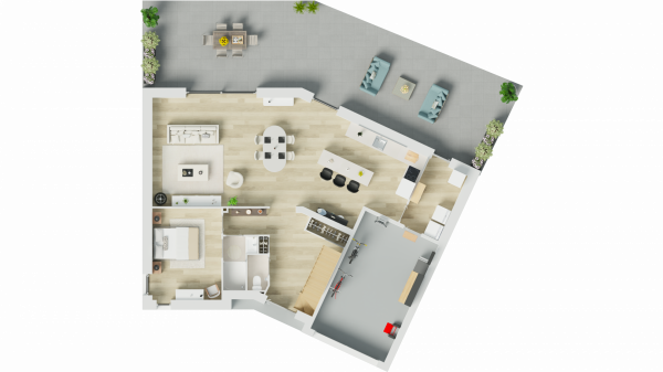 Vue du dessus RDC   maison individuelle a etage 4 chambres et garage - FAMILY HOME 157 - Groupe BDL