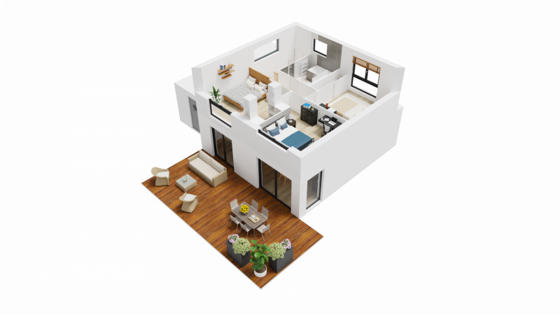 Vue interieure 3D étage maison contemporaine individuelle a etage R+1  avec garage FAMILY HOME 140 - Groupe BDL