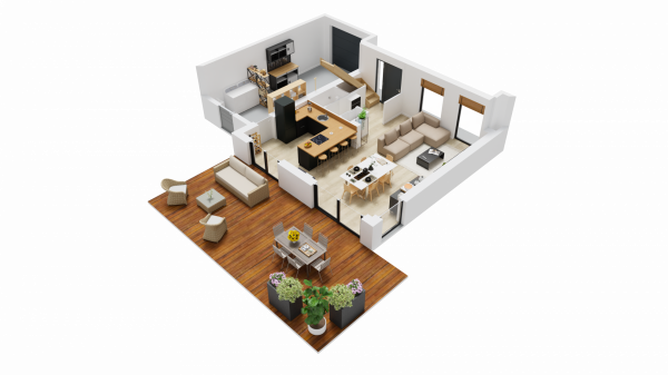 Vue interieure 3D maison contemporaine individuelle a etage R+1  avec garage FAMILY HOME 140 - Groupe BDL