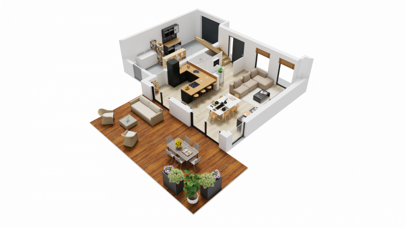 Vue interieure 3D maison contemporaine individuelle a etage R+1  avec garage FAMILY HOME 140 - Groupe BDL