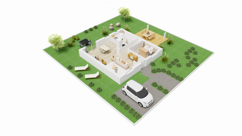 Vue interieure 3D maison individuelle de plain pied - FAMILY HOME 96 Groupe BDL