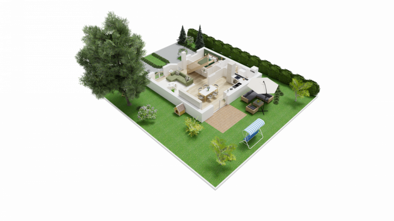 Vue interieure 3D rez de chaussee maison individuelle a etage FH 46B Groupe BDL