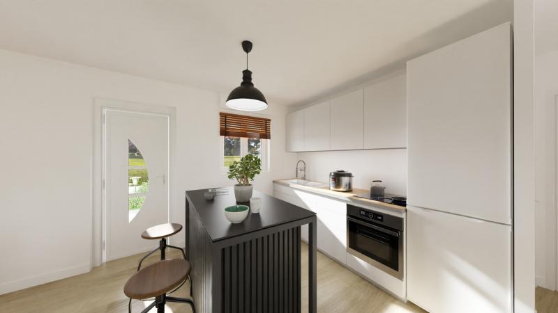 Vue intérieure cuisine maison indiviudelle à étage combles - 2 chambres et bureau - FH25