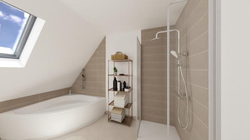 Vue interieure salle de bains maison individuelle a etage 4 chambres et garage - FAMILY HOME 157 - Groupe BDL