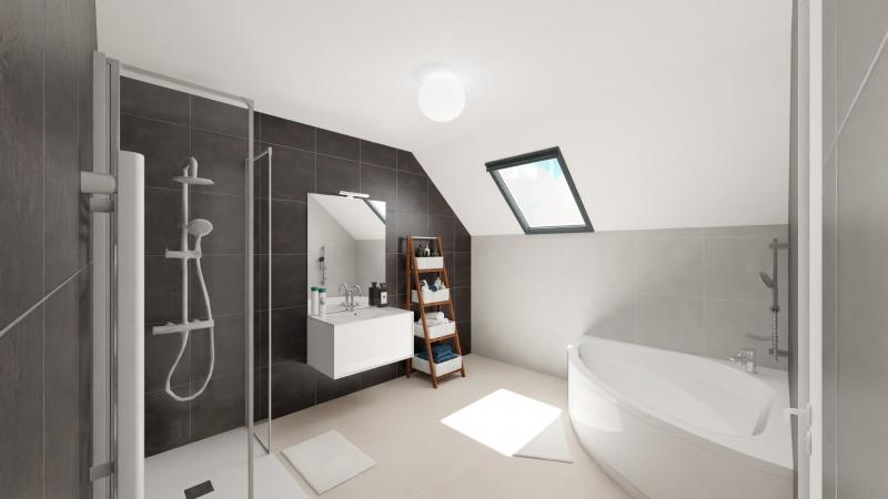 Vue interieure salle de bains  maison indivuiduelle a etage 3 chambres et bureau et garage FAMILY HOME 156 - Groupe BDL