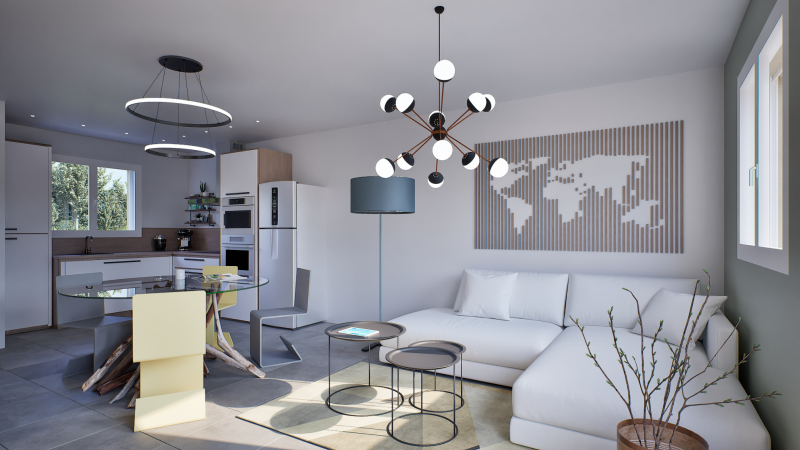 Vue intérieure séjour maison individuelle gamme investisseur - INVEST HOME Groupe BDL - modèle BAYA