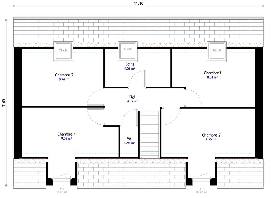 plan de maison à 4 chambres