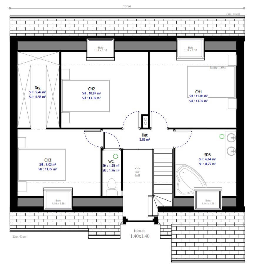 Plan de maison 4 chambres modèle 113