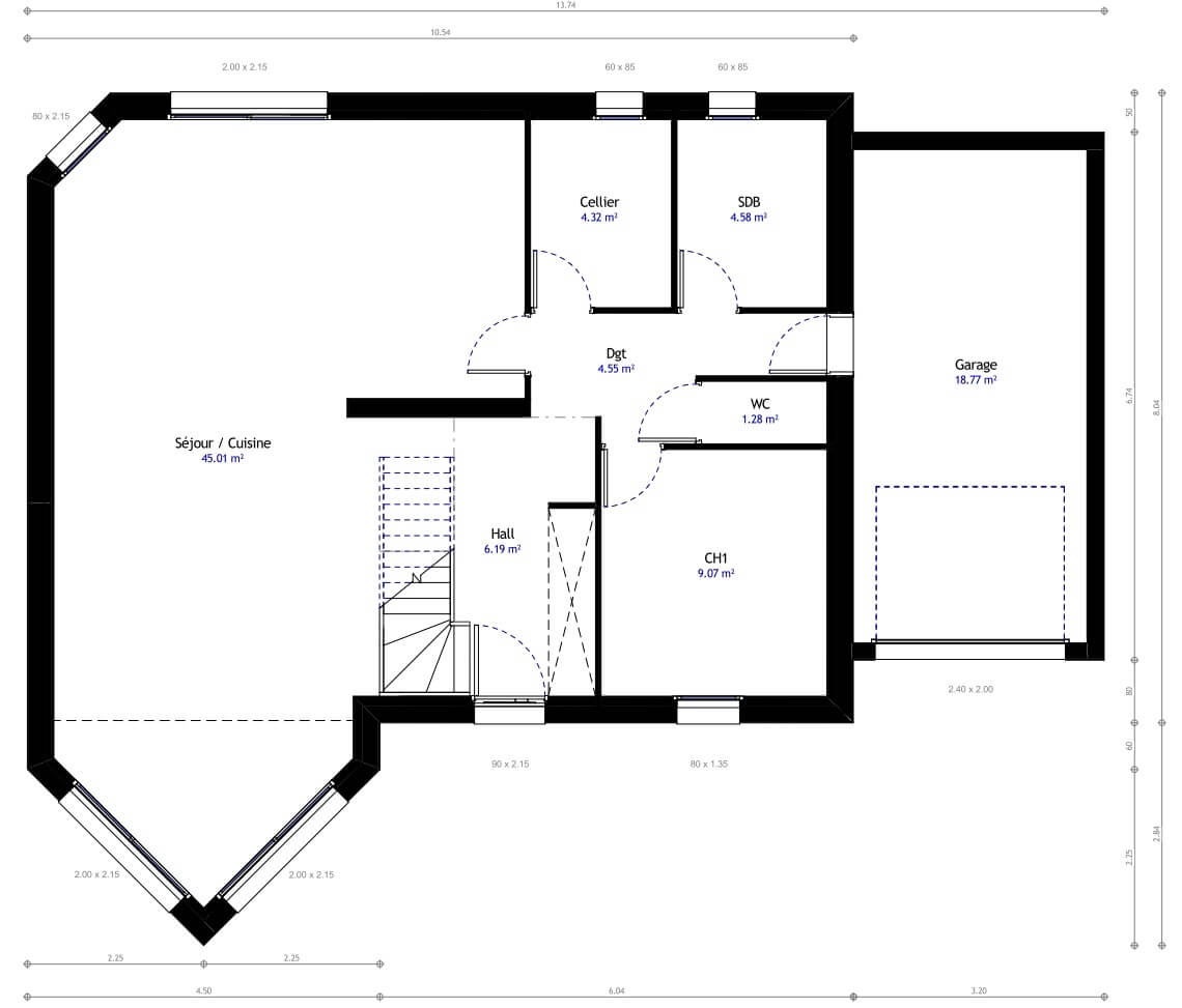 Plan de maison 3 chambres modèle Résidence Picarde 16B 