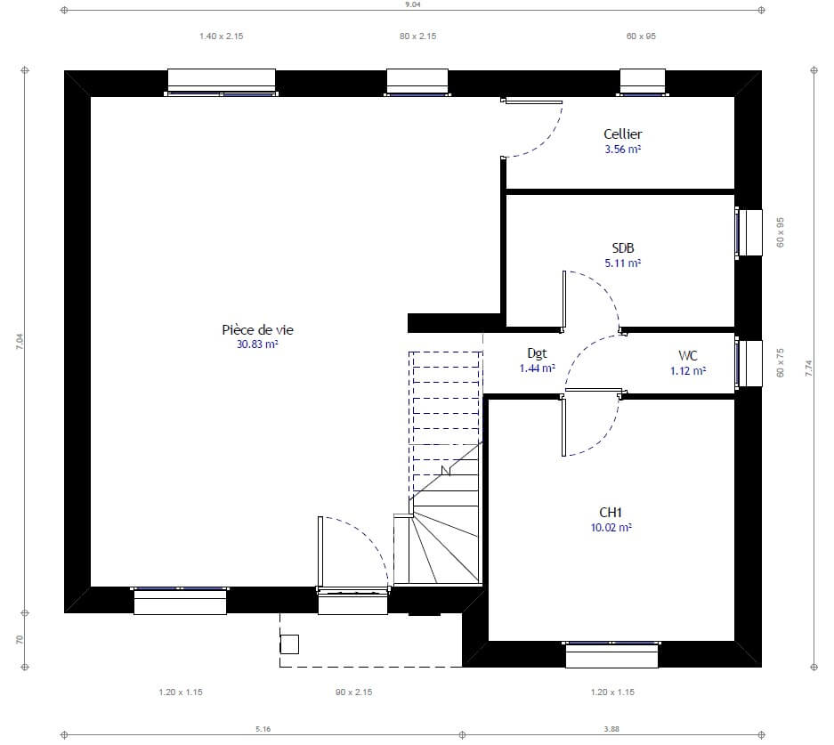 Plan maison individuelle 3 chambres 34 - Habitat Concept