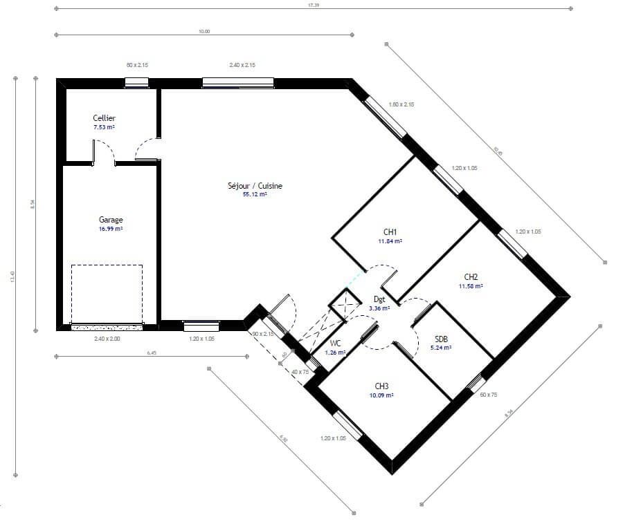 48 plan maison individuelle plain pied 3