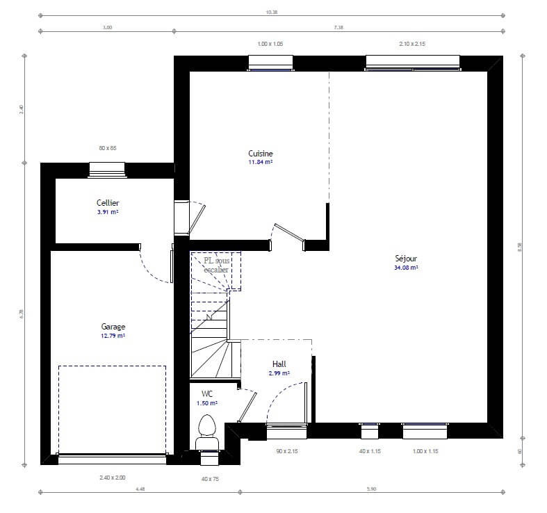 plan de maison étage 3 chambres