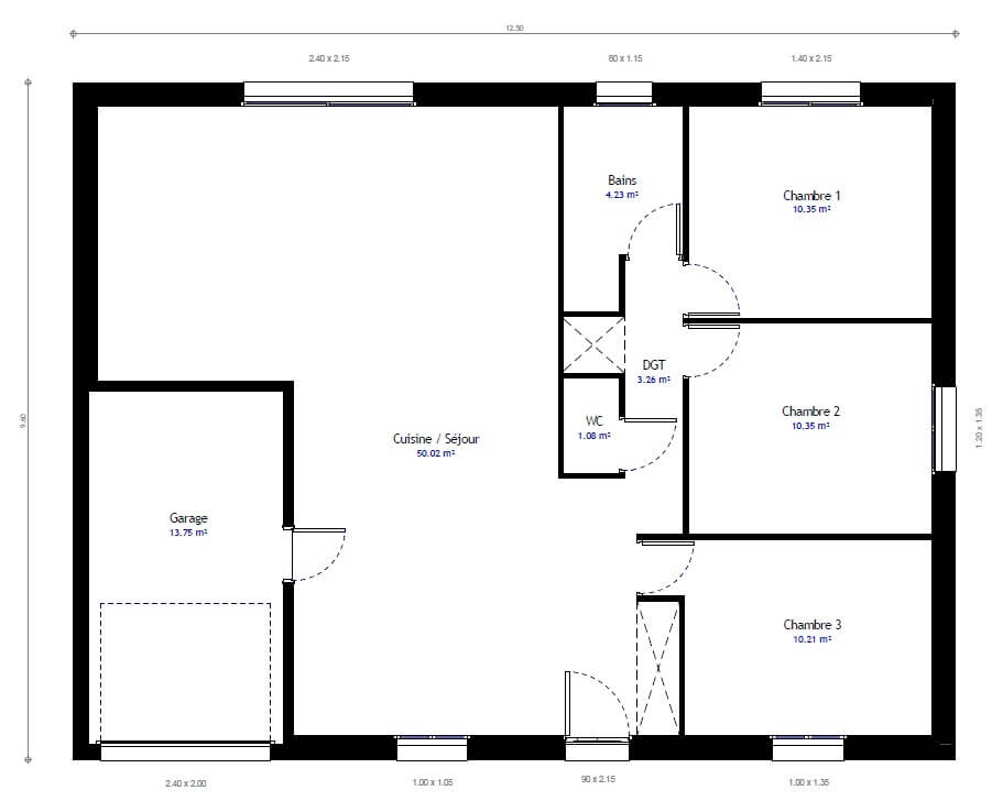 Plan de maison 3 chambres modèle Résidence Picarde 90 - Résidences Picardes