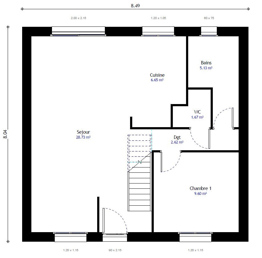 plan de maison étage 3 chambres